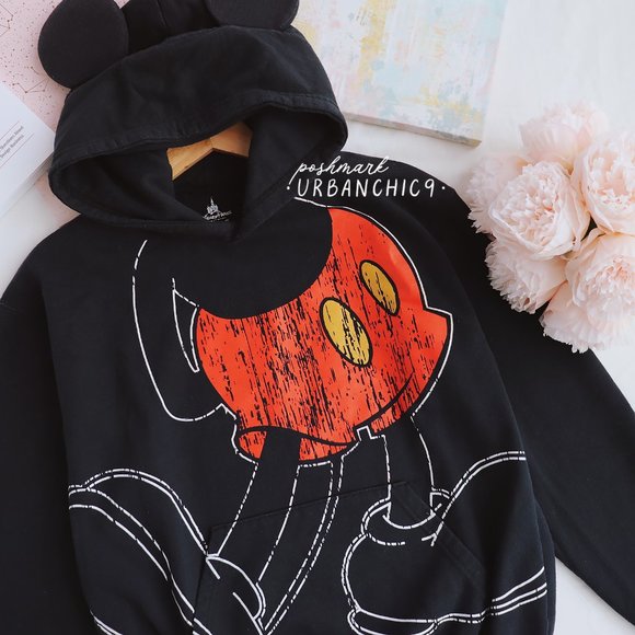 DISNEY Mickey Mouse Hoodie Sweatshirt w/ Ears Black size S - Picture 2 of 13